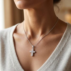 Hänge Kors i 18 k vitguld & Diamanter. Totalt 0,24 ct