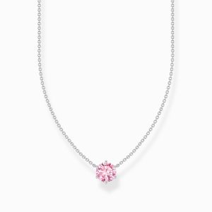 Thomas Sabo Halsband - Rosa zirkonia rund sten, silver.