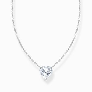 Thomas Sabo Halsband - Vit zirkonia hjärtformad, silver.