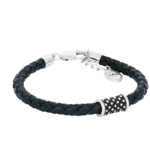 Nobel By Billgren - Silver/läderarmband | Oxiderad silverhylsa