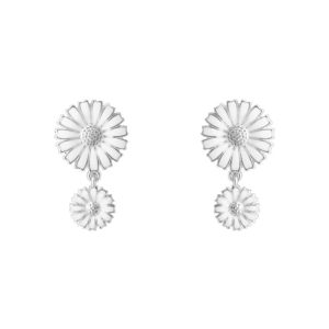 Georg Jensen DAISY Dubbla örhängen silver, Vit emalj.