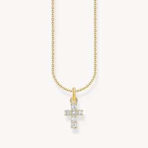 Thomas Sabo - Kors-hänge, guldpläterat - vita stenar, silver. 1 ex