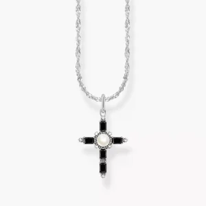 Thomas Sabo Halsband - Halsband med svart korshänge Cross Romance, silver