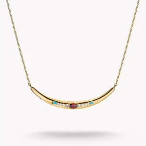 Thomas Sabo Elyndra -  1 exemplar. Halsband Röd zirkonia sten halvform, 18k guldpläterade.