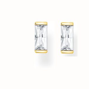 Thomas Sabo- Örhängen med vit sten guldpläterat silver. Baguette. 1 par
