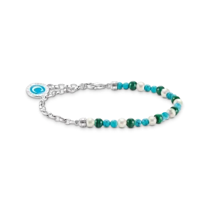 Thomas Sabo Charm-armband med blå beads, silver. 1 ex