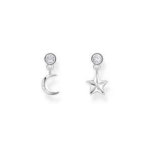 Thomas Sabo- Örhängen med vit sten Måne och Stjärna silver. 1 par