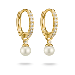 Thomas Sabo - Örhängen, Creoler pärla med vit zirkonia. 18K guldplätering, Nyhet!