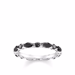 Thomas Sabo Ring med svarta stenar silver. Stl. 52